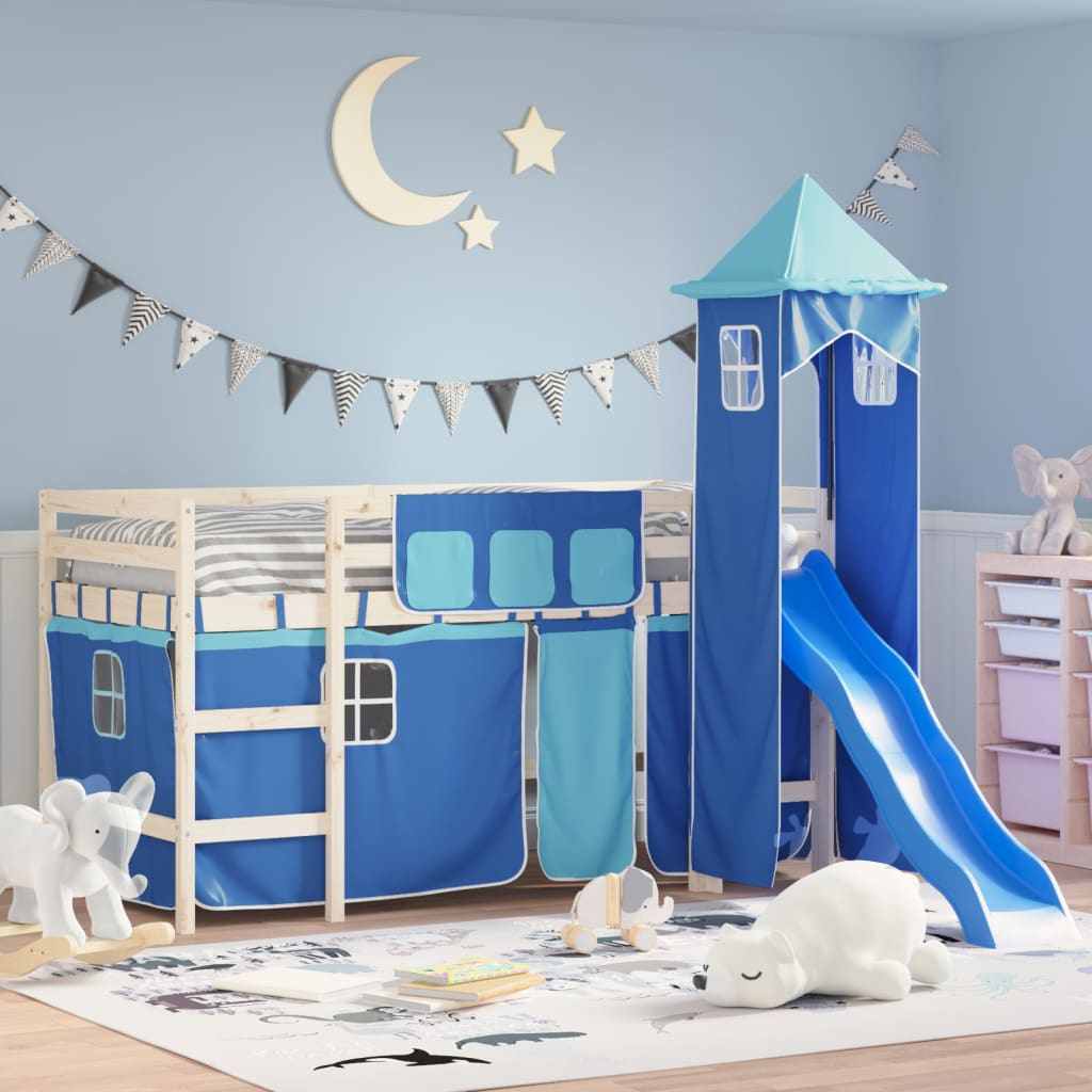 Blaue Vorhänge für Hochbett mit Turm