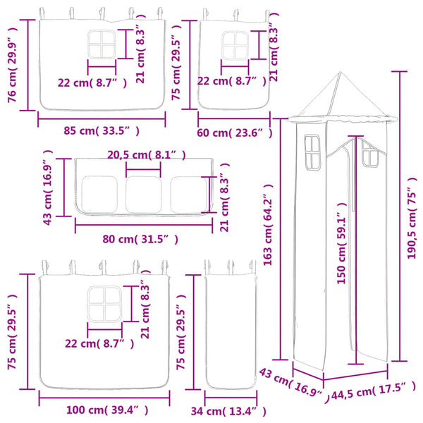 Rosa Turm-Vorhänge für Hochbett