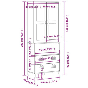 vidaXL VIKEN Highboard White 80x40x200 cm Solid Pine
