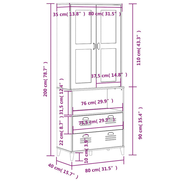 vidaXL VIKEN Highboard White 80x40x200 cm Solid Pine