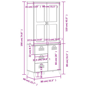 Highboard VIKEN Anthrazit 80x40x190 cm Kiefer Massivholz