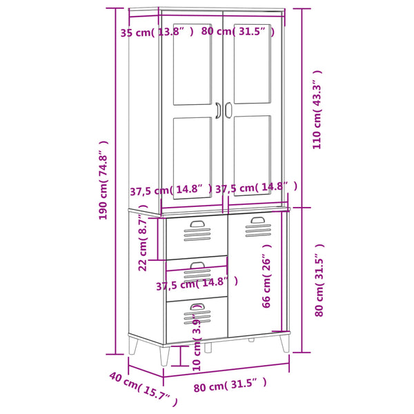 Highboard VIKEN Anthrazit 80x40x190 cm Kiefer Massivholz