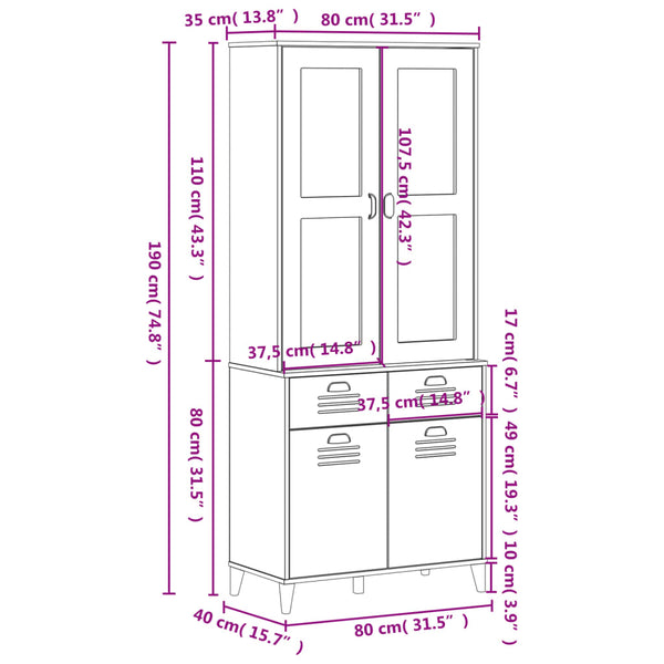 vidaXL Highboard VIKEN White 80x40x190 cm Solid Pine Wood