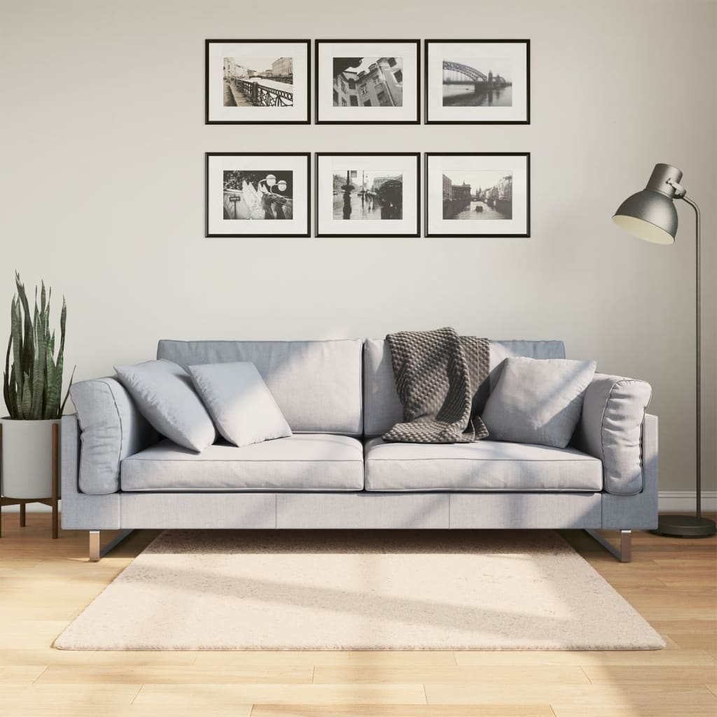 Beiger Kurzflor Teppich Waschbar 120x120 cm
