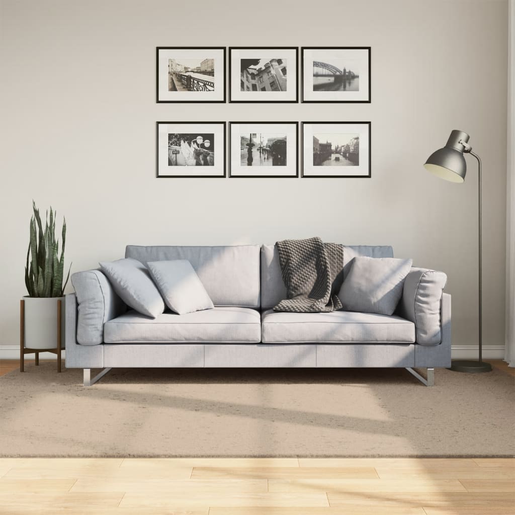 Sandfarbener Kurzflor Teppich 160x230cm Waschbar