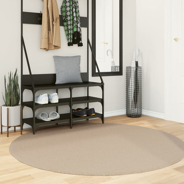 Sandfarbener Kurzflor Teppich Ø 160cm