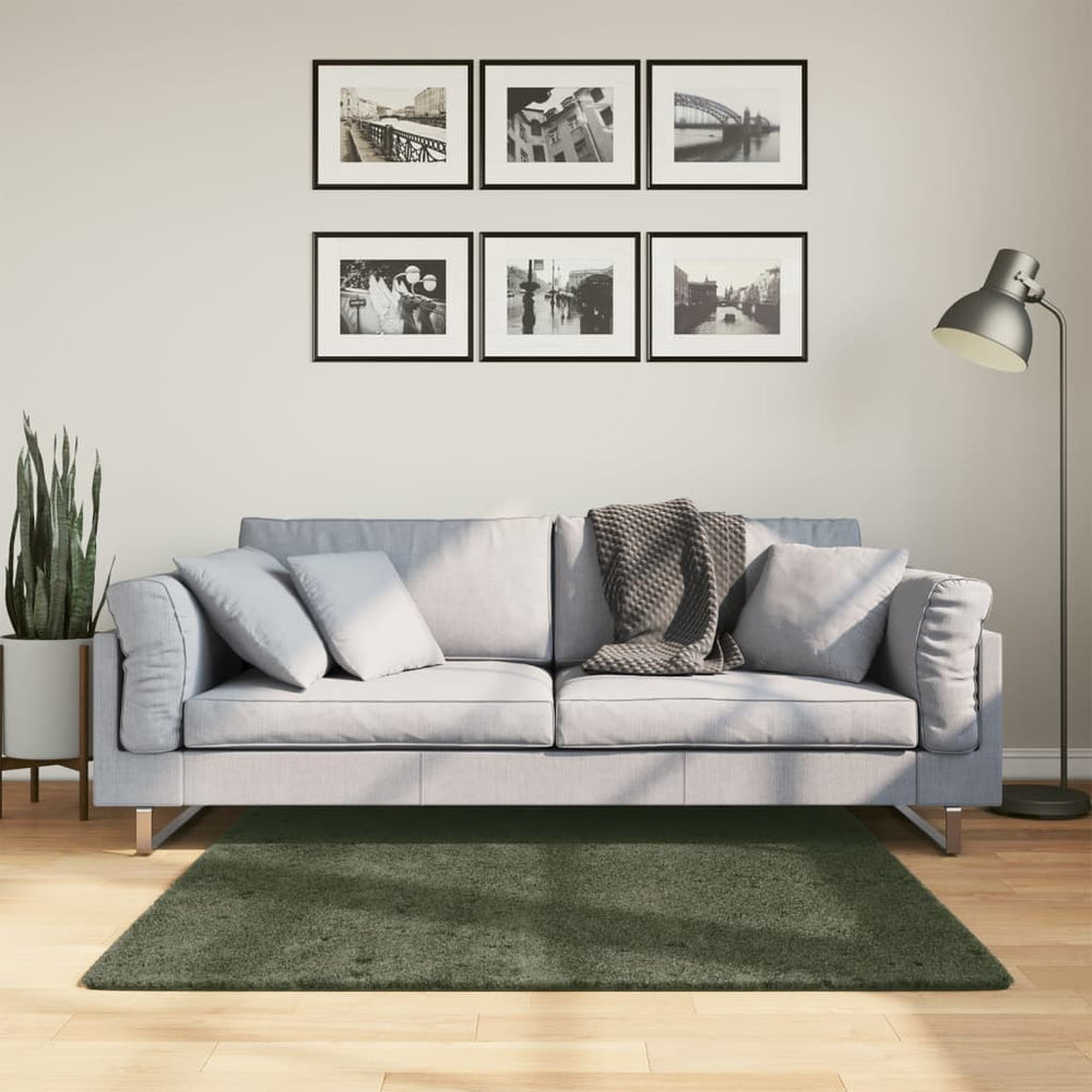 Waldgrüner Kurzflor Teppich HUARTE, 120x120 cm