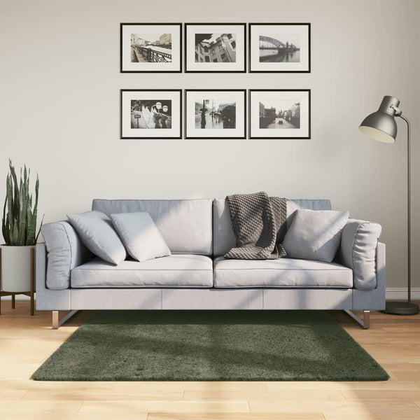 Waldgrüner Kurzflor Teppich HUARTE, 120x120 cm