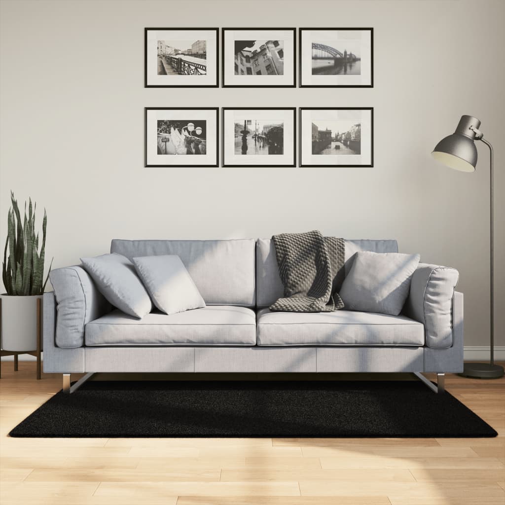 Schwarzer Kurzflor Teppich HUARTE, 80x150 cm