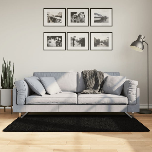 Schwarzer Kurzflor Teppich HUARTE, 80x150 cm