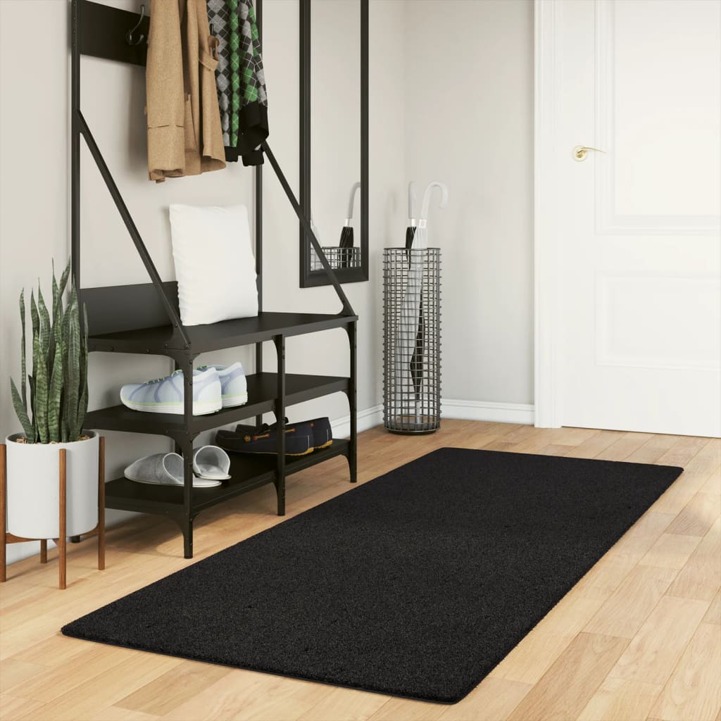 Schwarzer Kurzflor Teppich HUARTE 80x200 cm
