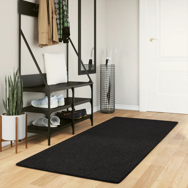 Schwarzer Kurzflor Teppich HUARTE 80x200 cm