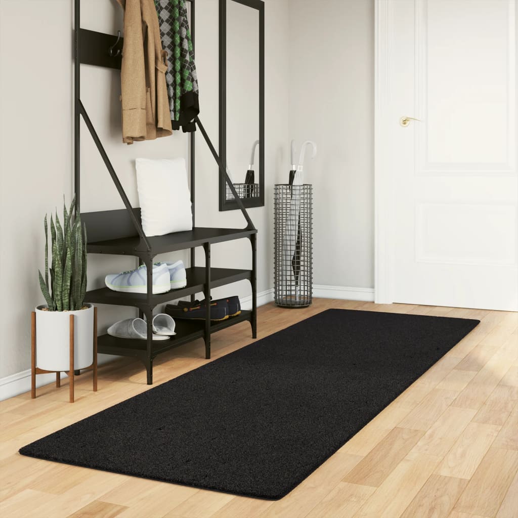 vidaXL Tapis HUARTE à poils courts doux et lavable Noir 80x250 cm