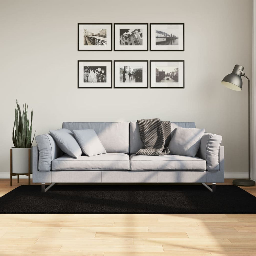 Schwarzer Kurzflor Teppich HUARTE 100x200 cm