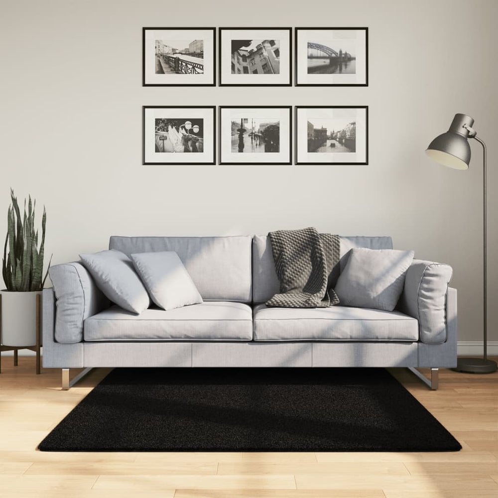Schwarzer Kurzflor Teppich HUARTE 120x120 cm