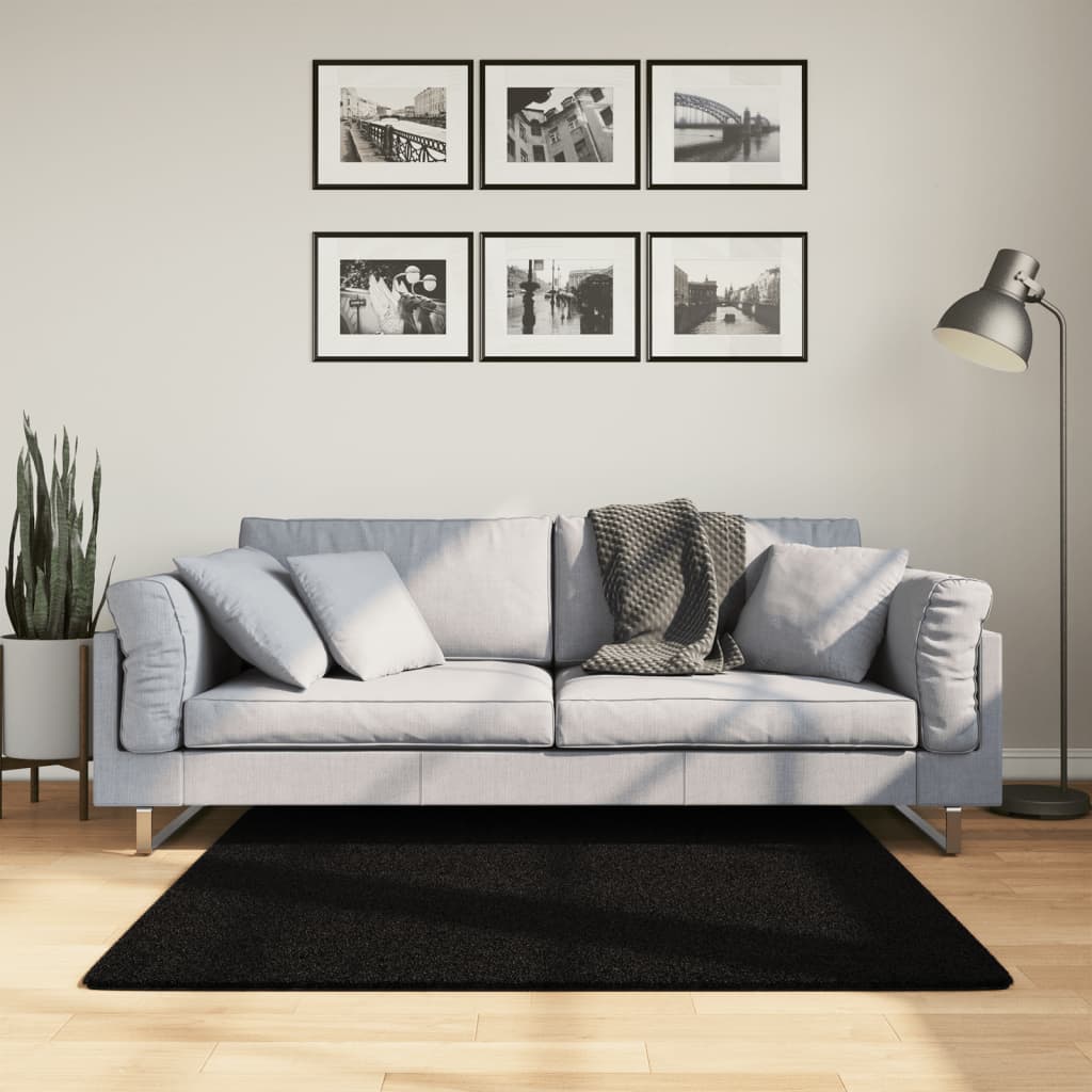 Schwarzer Kurzflor Teppich HUARTE 120x120 cm