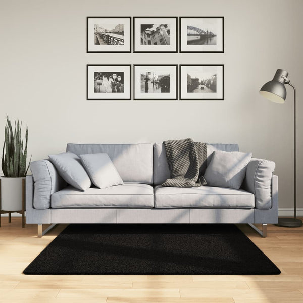 Schwarzer Kurzflor Teppich HUARTE 120x120 cm