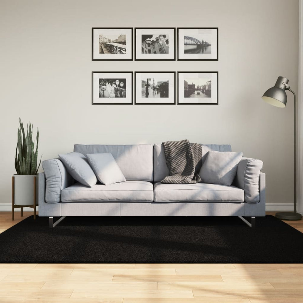 Schwarzer Kurzflor Teppich HUARTE 140x200 cm