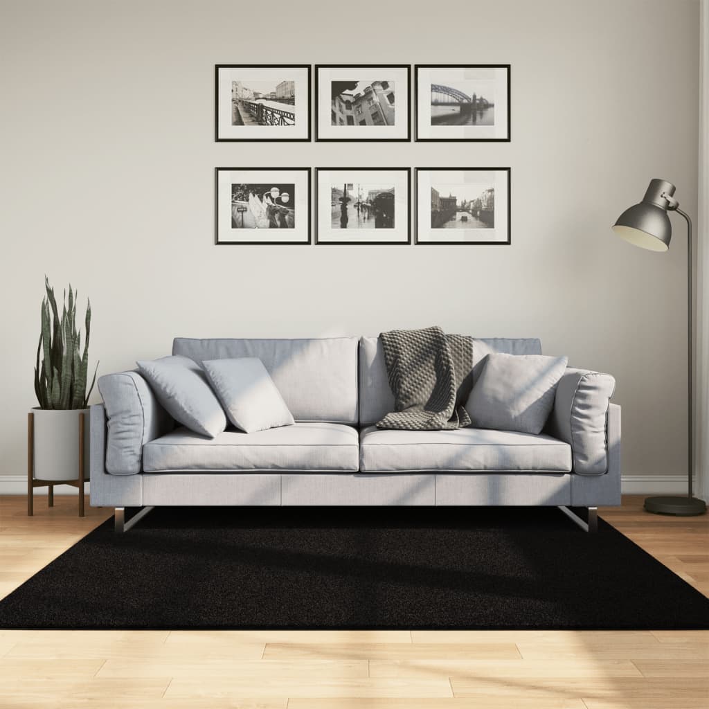 Schwarzer Kurzflor Teppich HUARTE 160x160 cm