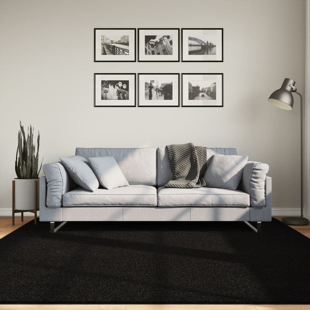 Schwarzer Kurzflor Teppich HUARTE, 200x200 cm
