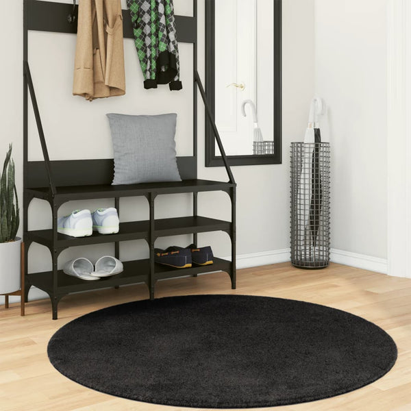 Schwarzer, waschbarer Kurzflor Teppich Ø 120cm