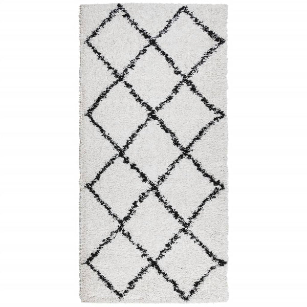 Shaggy Teppich Creme Schwarz 100x200 cm