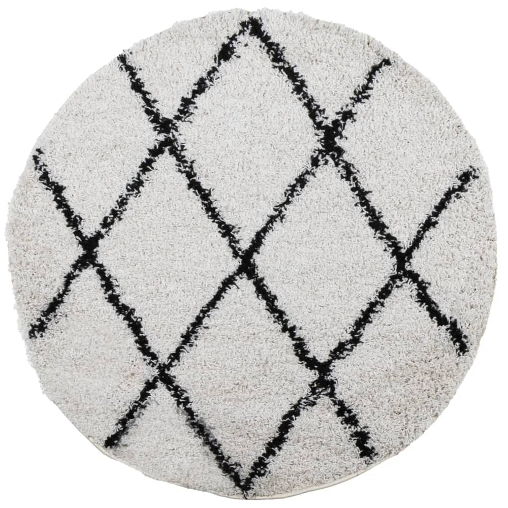 Shaggy Teppich Creme Schwarz Ø 80cm