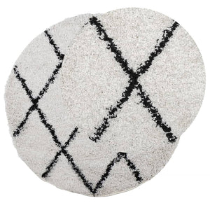Shaggy Teppich Creme Schwarz Ø 80cm