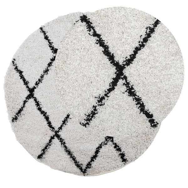 Shaggy Teppich Creme Schwarz Ø 80cm
