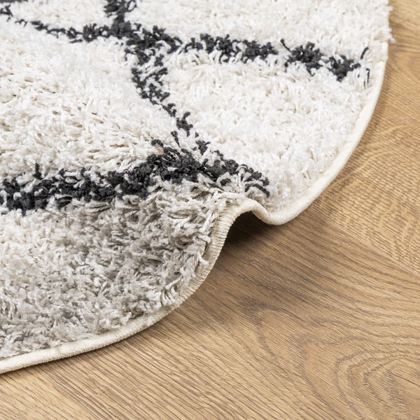 Shaggy Teppich Creme Schwarz Ø 120 cm