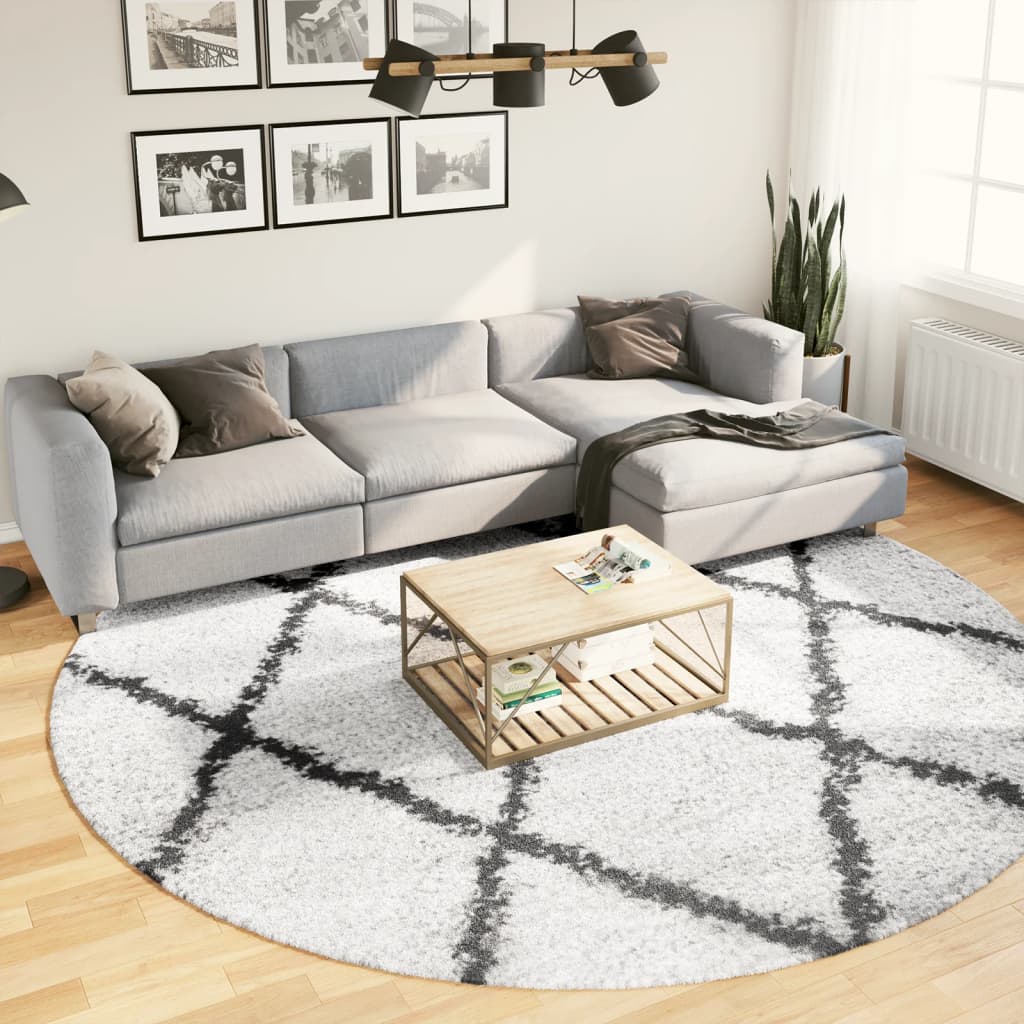 Shaggy Teppich Creme Schwarz Ø 280cm