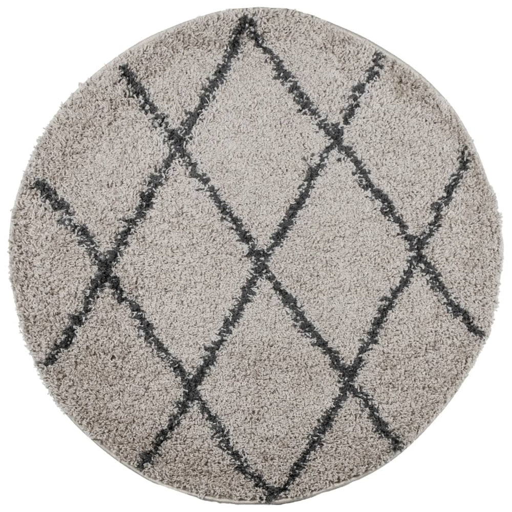 Runder Shaggy Teppich Beige Anthrazit Ø 80cm