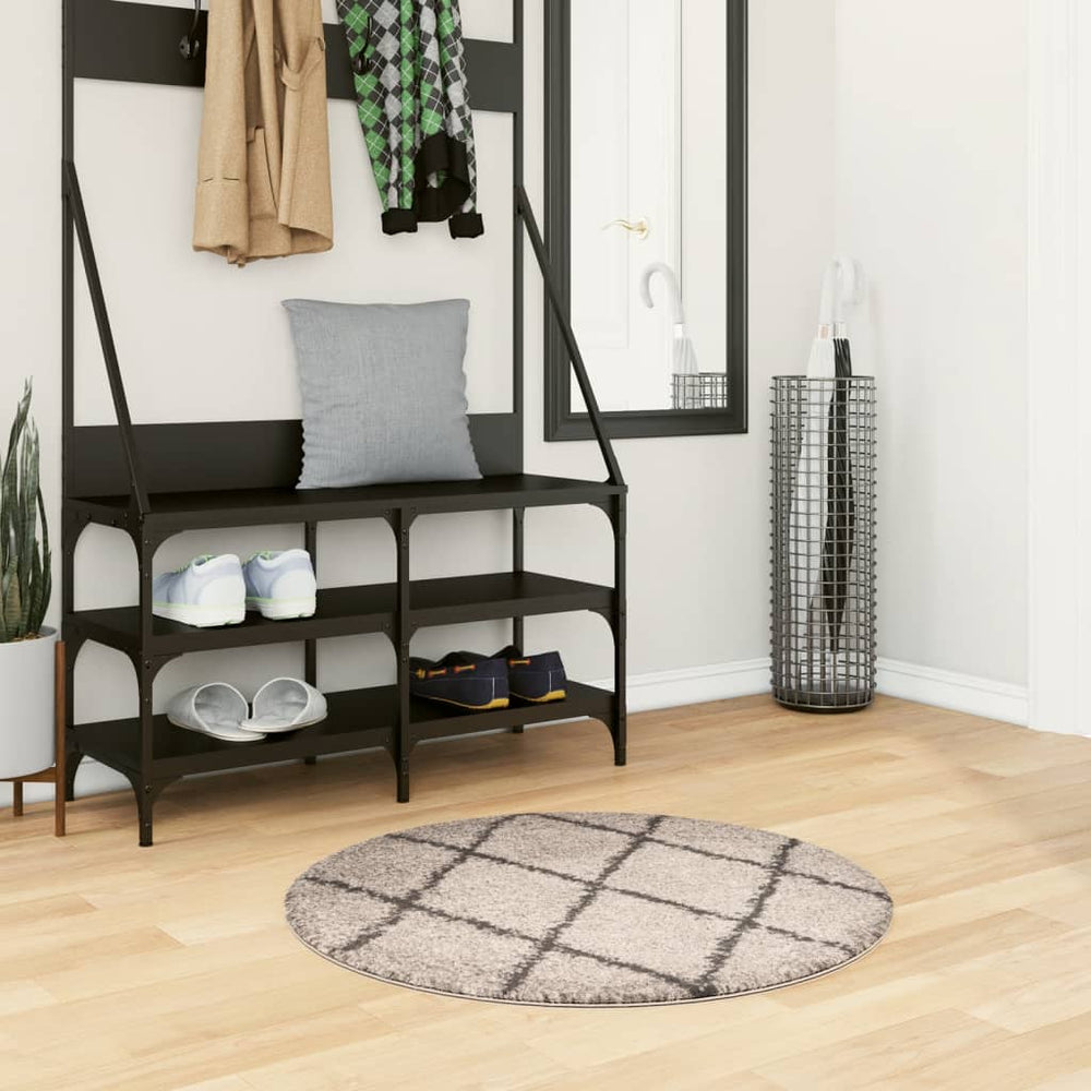 Runder Shaggy Teppich Beige Anthrazit Ø 80cm