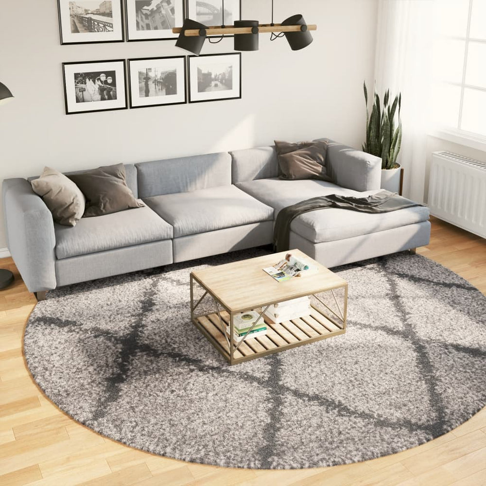 Runder Shaggy Teppich Beige Anthrazit Ø 280cm