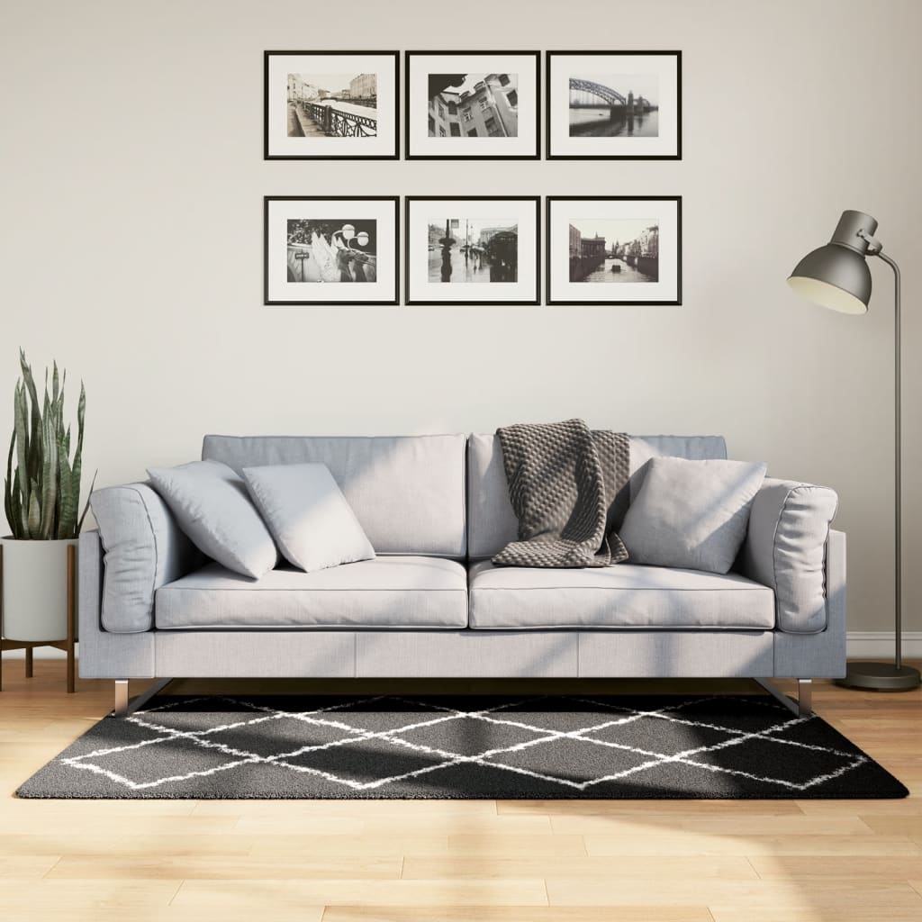 Shaggy Teppich Schwarz Creme 80x150 cm