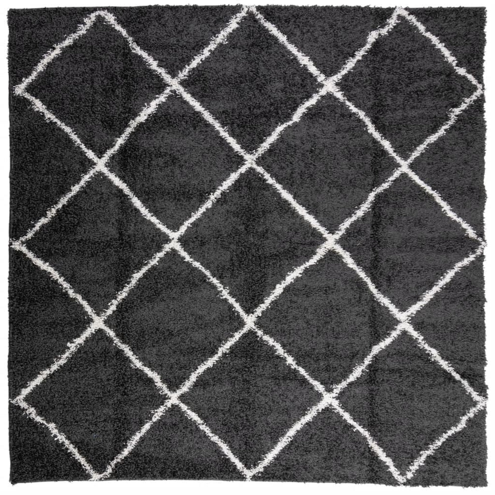 Shaggy Teppich Schwarz Creme 120x120 cm