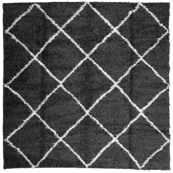 Shaggy Teppich Schwarz Creme 120x120 cm