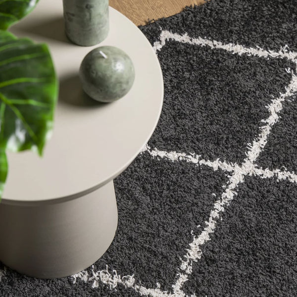 Shaggy Teppich Schwarz Creme 120x120 cm
