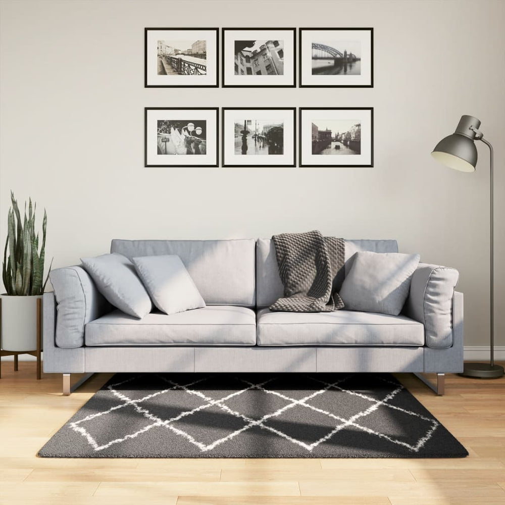Shaggy Teppich Schwarz Creme 120x120 cm