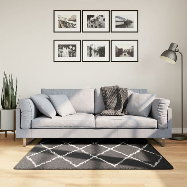 Shaggy Teppich Schwarz Creme 120x120 cm