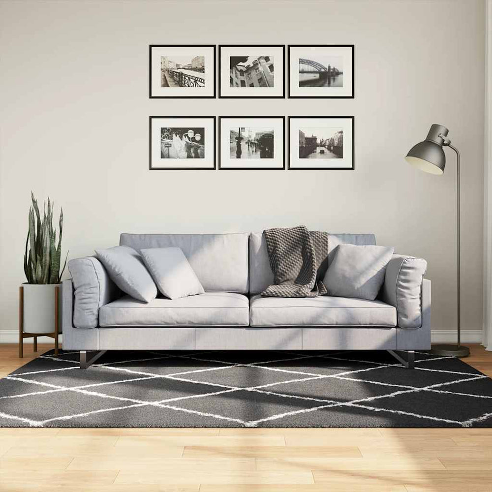 Shaggy Teppich Schwarz Creme 140x200cm