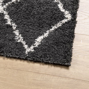 Shaggy Teppich Schwarz Creme 160x160 cm