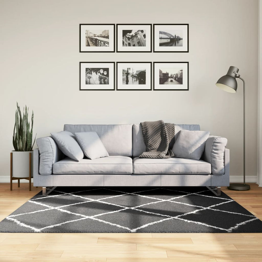 Shaggy Teppich Schwarz Creme 160x160 cm