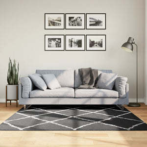 Shaggy Teppich Schwarz Creme 160x160 cm