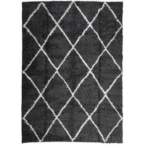 Schwarzer Creme Shaggy Teppich 200x280 cm
