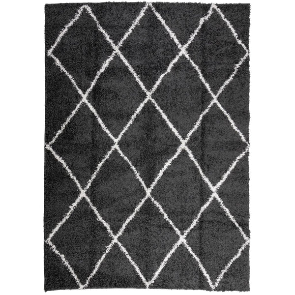 Schwarzer Creme Shaggy Teppich 200x280 cm