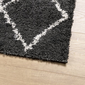 Schwarzer Creme Shaggy Teppich 200x280 cm