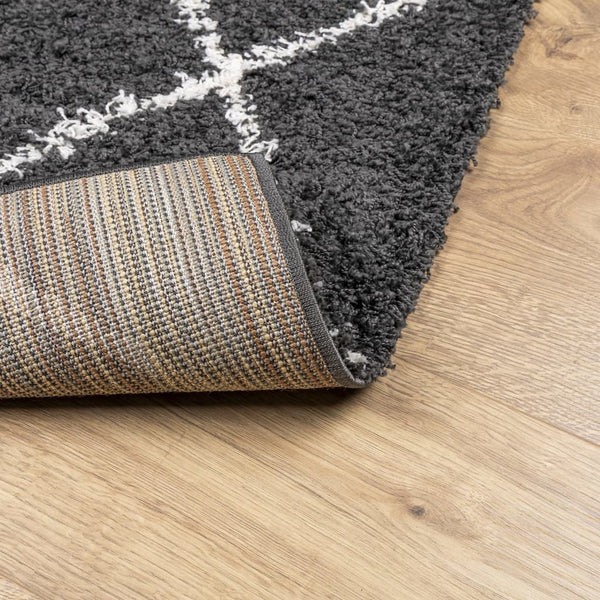 Schwarzer Creme Shaggy Teppich 200x280 cm
