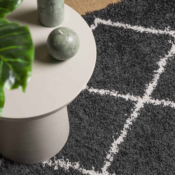 Schwarzer Creme Shaggy Teppich 200x280 cm