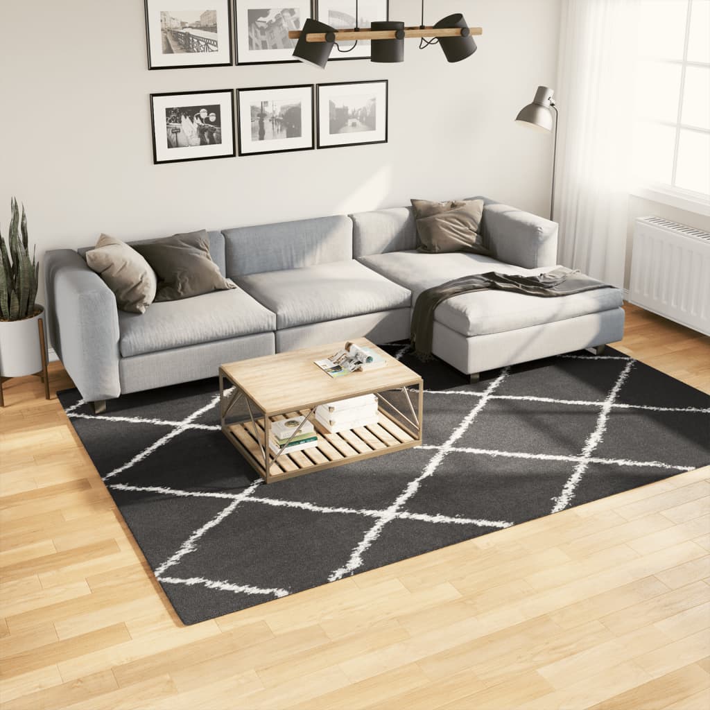 Schwarzer Creme Shaggy Teppich 200x280 cm